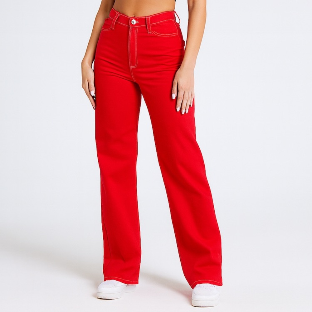 GJG Denim Cherry Red Wide Leg Jeans Made in USA- NWT